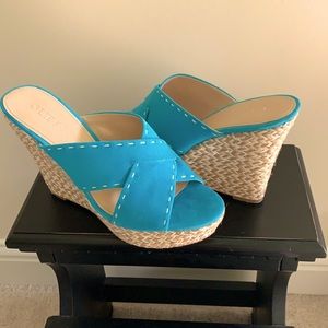 Guess Blue Suede Wedge Espadrille Heels Sz 9M
